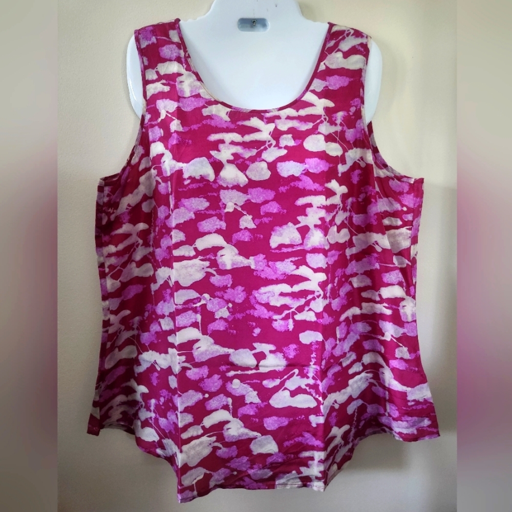 Silk Coldwater Creek Fuchsia and White Boxy Sleeveless Tank Top SZ. L